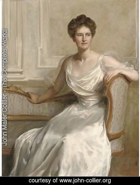 John Maler Collier - Portrait of Mary Frances Wilson, seated three-quarter-length, in a white dress, in an interior